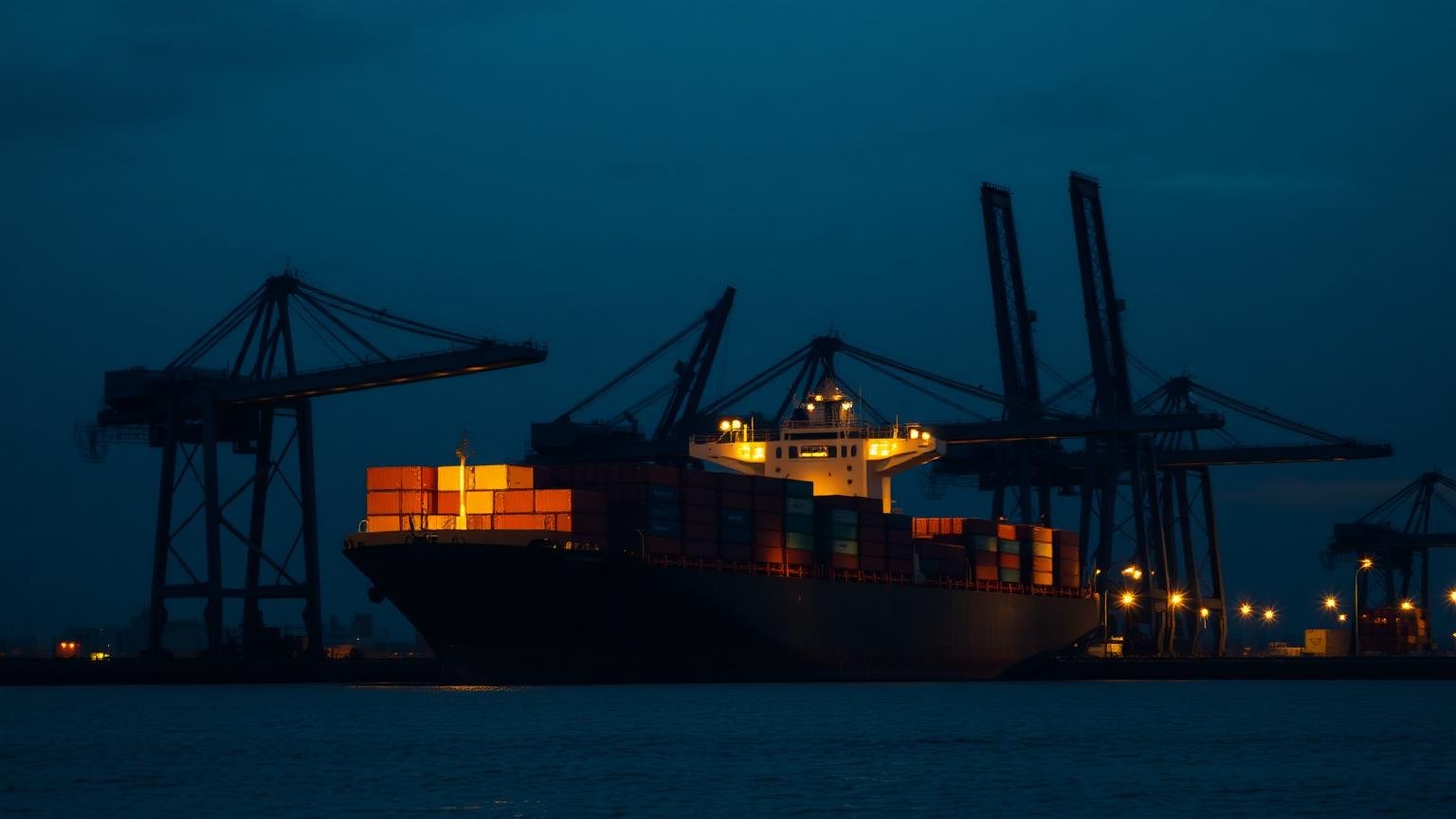 Cargo vessel loading steel at port